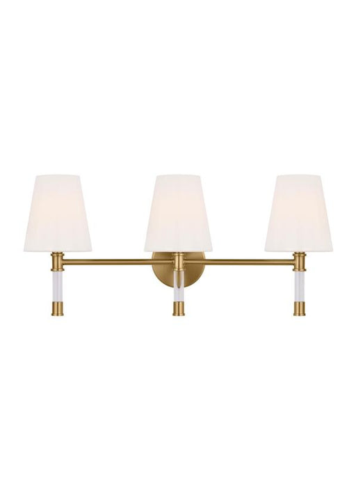 Generation Lighting Hanover Mid-Century 3-Light Indoor Dimmable Bath Vanity Wall Sconce Burnished Brass Gold With Milk Glass Shades (CV1053BBS)