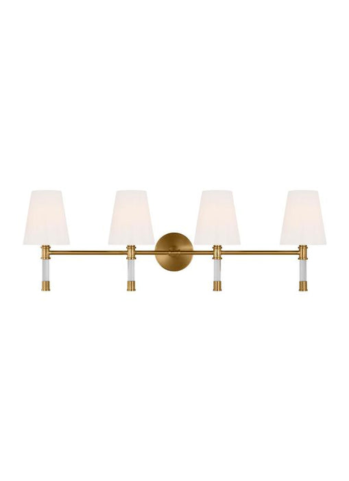 Generation Lighting Hanover Mid-Century 3-Light Indoor Dimmable Bath Vanity Wall Sconce Burnished Brass Gold With Milk Glass Shades (CV1054BBS)