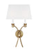 Generation Lighting Westerly Double Sconce Antique Gild Finish With White Linen Shade (CW1032ADB)