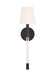 Generation Lighting Hanover Mid-Century 1-Light Indoor Dimmable Bath Vanity Wall Sconce In Aged Iron Finish With White Linen Fabric Shade (CW1081AI)