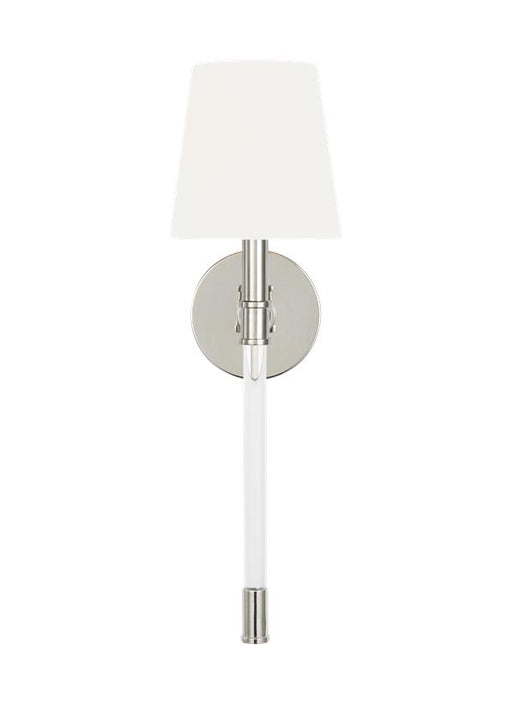 Generation Lighting Hanover Sconce Polished Nickel Finish With White Linen Fabric Shade (CW1081PN)