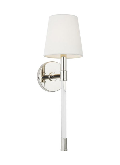Generation Lighting Hanover Sconce Polished Nickel Finish With White Linen Fabric Shade (CW1081PN)