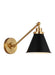 Generation Lighting Wellfleet Single Arm Cone Task Sconce Midnight Black and Burnished Brass Finish With Midnight Black Steel Shade (CW1121MBKBBS)