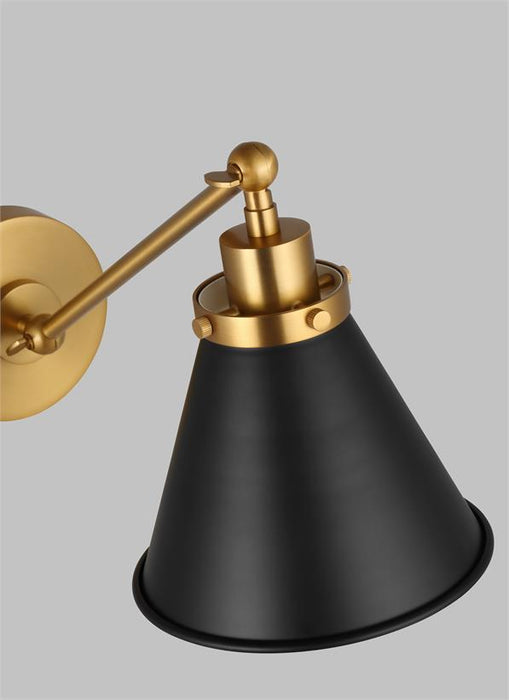 Generation Lighting Wellfleet Single Arm Cone Task Sconce Midnight Black and Burnished Brass Finish With Midnight Black Steel Shade (CW1121MBKBBS)