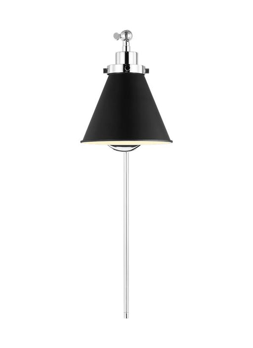 Generation Lighting Wellfleet Single Arm Cone Task Sconce Midnight Black and Polished Nickel Finish With Midnight Black Steel Shade (CW1121MBKPN)