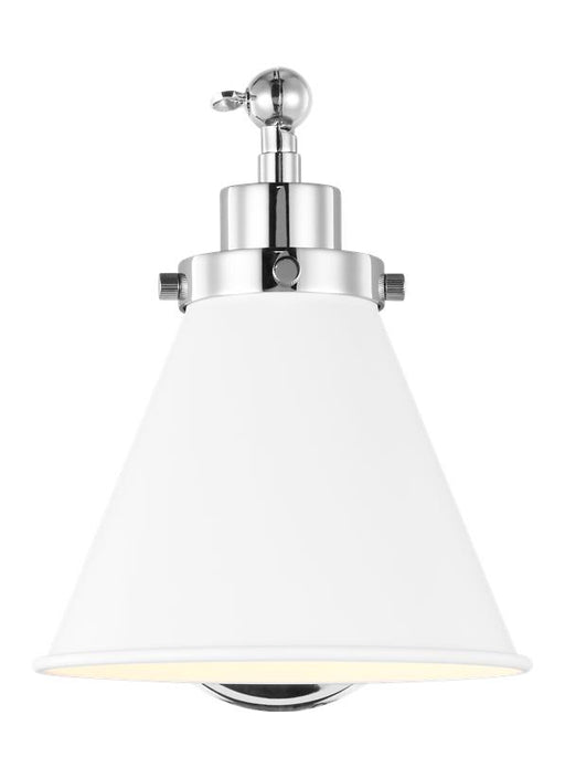 Generation Lighting Wellfleet Single Arm Cone Task Sconce Matte White and Polished Nickel Finish With Matte White Steel Shade (CW1121MWTPN)