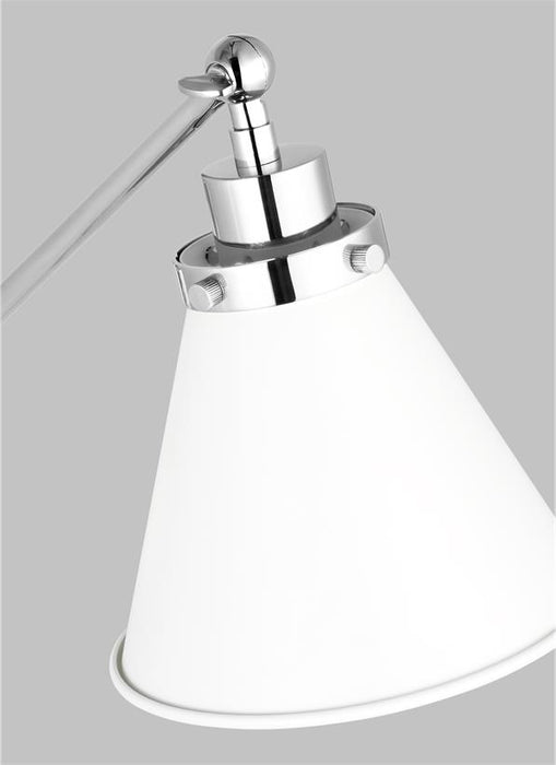 Generation Lighting Wellfleet Single Arm Cone Task Sconce Matte White and Polished Nickel Finish With Matte White Steel Shade (CW1121MWTPN)