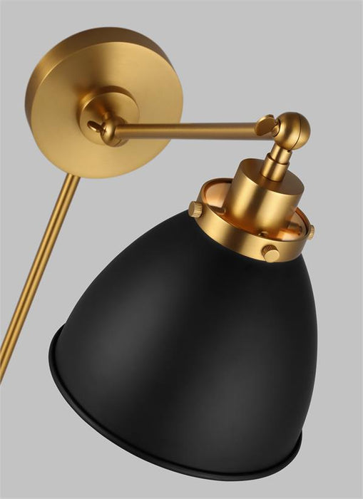 Generation Lighting Wellfleet Single Arm Dome Task Sconce Midnight Black and Burnished Brass Finish With Midnight Black Steel Shade (CW1131MBKBBS)