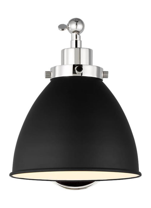 Generation Lighting Wellfleet Single Arm Dome Task Sconce Midnight Black and Polished Nickel Finish With Midnight Black Steel Shade (CW1131MBKPN)