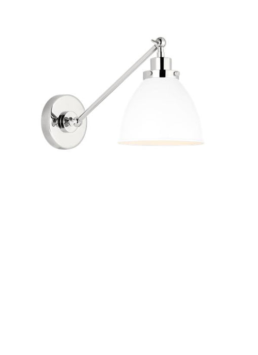 Generation Lighting Wellfleet Single Arm Dome Task Sconce Matte White and Polished Nickel Finish With Matte White Steel Shade (CW1131MWTPN)