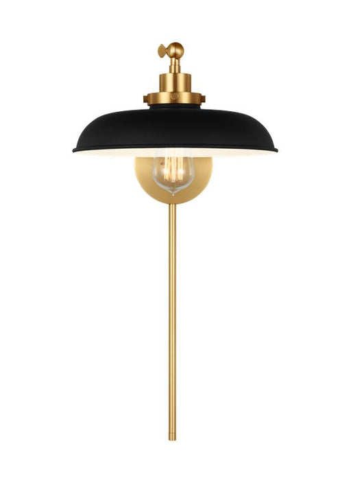 Generation Lighting Wellfleet Single Arm Wide Task Sconce Midnight Black and Burnished Brass Finish With Midnight Black Steel Shade (CW1141MBKBBS)