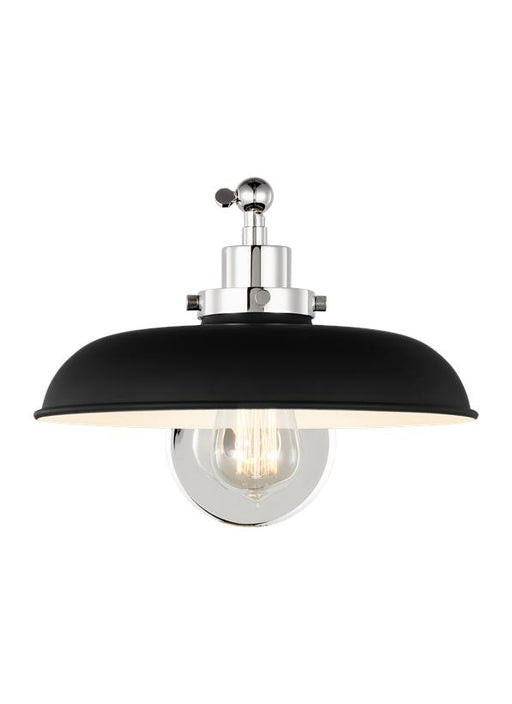 Generation Lighting Wellfleet Single Arm Wide Task Sconce Midnight Black and Polished Nickel Finish With Midnight Black Steel Shade (CW1141MBKPN)