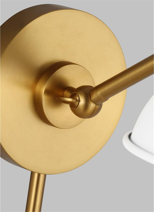 Generation Lighting Wellfleet Single Arm Wide Task Sconce Matte White and Burnished Brass Finish With Matte White Steel Shade (CW1141MWTBBS)
