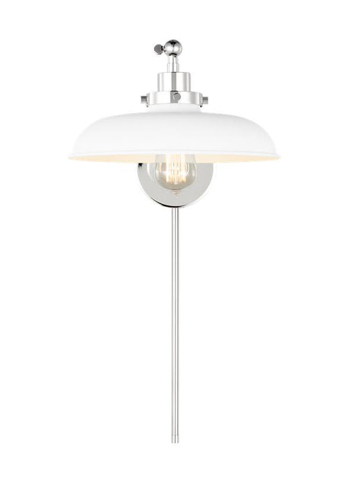 Generation Lighting Wellfleet Single Arm Wide Task Sconce Matte White and Polished Nickel Finish With Matte White Steel Shade (CW1141MWTPN)