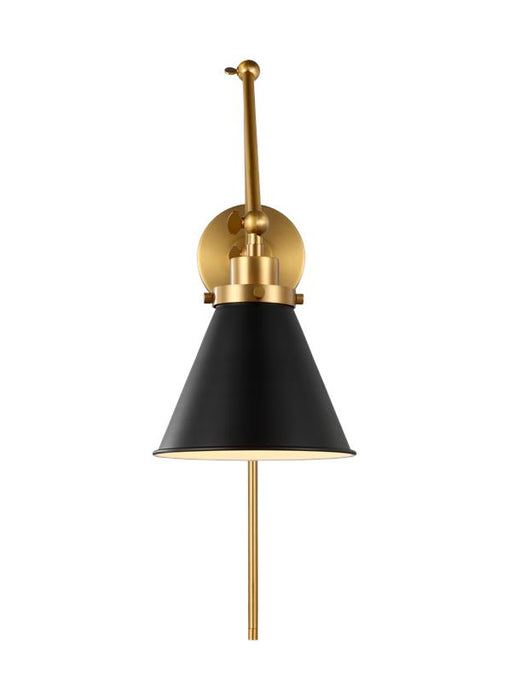 Generation Lighting Wellfleet Double Arm Cone Task Sconce Midnight Black and Burnished Brass Finish With Midnight Black Steel Shade (CW1151MBKBBS)