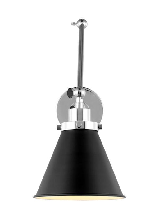 Generation Lighting Wellfleet Double Arm Cone Task Sconce Midnight Black and Polished Nickel Finish With Midnight Black Steel Shade (CW1151MBKPN)