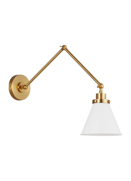 Generation Lighting Wellfleet Double Arm Cone Task Sconce Matte White and Burnished Brass Finish With Matte White Steel Shade (CW1151MWTBBS)