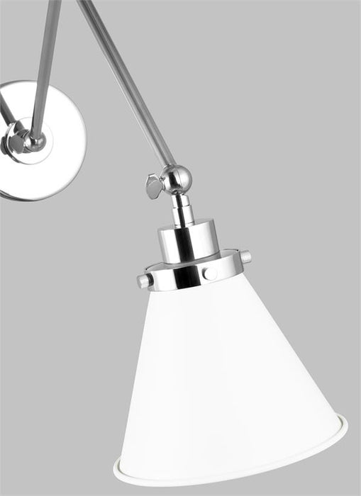Generation Lighting Wellfleet Double Arm Cone Task Sconce Matte White and Polished Nickel Finish With Matte White Steel Shade (CW1151MWTPN)