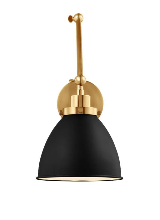 Generation Lighting Wellfleet Double Arm Dome Task Sconce Midnight Black and Burnished Brass Finish With Midnight Black Steel Shade (CW1161MBKBBS)