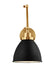 Generation Lighting Wellfleet Double Arm Dome Task Sconce Midnight Black and Burnished Brass Finish With Midnight Black Steel Shade (CW1161MBKBBS)