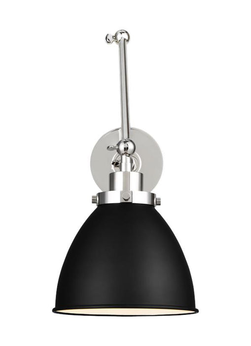 Generation Lighting Wellfleet Double Arm Dome Task Sconce Midnight Black and Polished Nickel Finish With Midnight Black Steel Shade (CW1161MBKPN)
