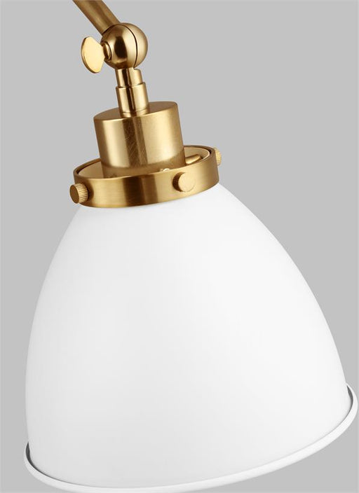 Generation Lighting Wellfleet Double Arm Dome Task Sconce Matte White and Burnished Brass Finish With Matte White Steel Shade (CW1161MWTBBS)