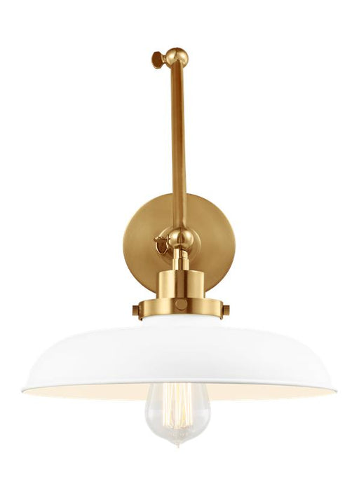 Generation Lighting Wellfleet Double Arm Wide Task Sconce Matte White and Burnished Brass Finish With Matte White Steel Shade (CW1171MWTBBS)