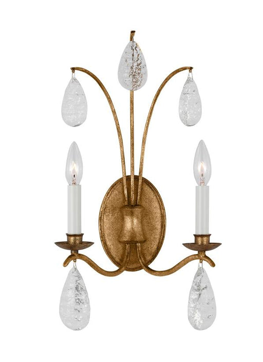 Generation Lighting Shannon Traditional 2-Light Indoor Dimmable Large Wall Sconce Antique Gild Rustic Gold-Textured Crystal Drop Crystal Glass (CW1292ADB)