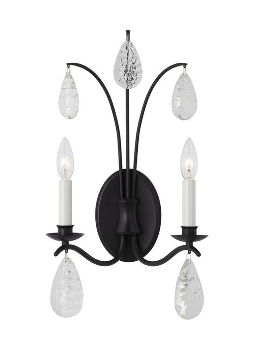 Generation Lighting Shannon Traditional 2-Light Indoor Dimmable Large Wall Sconce Aged Iron Grey With Textured Crystal Drop Crystal Glass (CW1292AI)