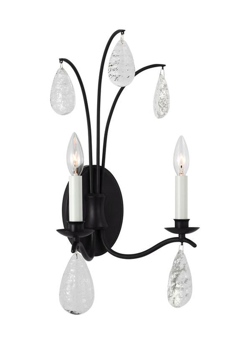 Generation Lighting Shannon Traditional 2-Light Indoor Dimmable Large Wall Sconce Aged Iron Grey With Textured Crystal Drop Crystal Glass (CW1292AI)