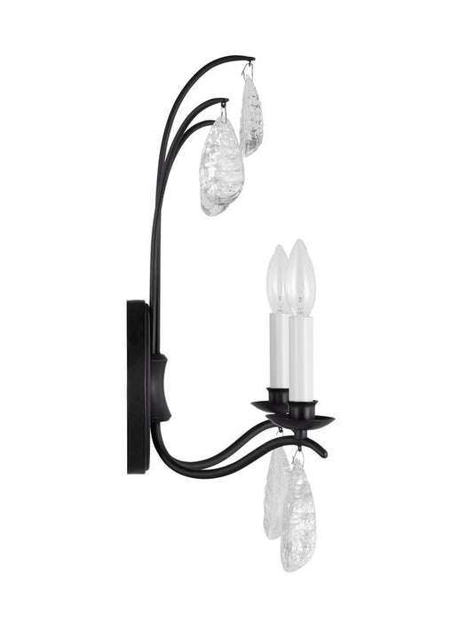 Generation Lighting Shannon Traditional 2-Light Indoor Dimmable Large Wall Sconce Aged Iron Grey With Textured Crystal Drop Crystal Glass (CW1292AI)