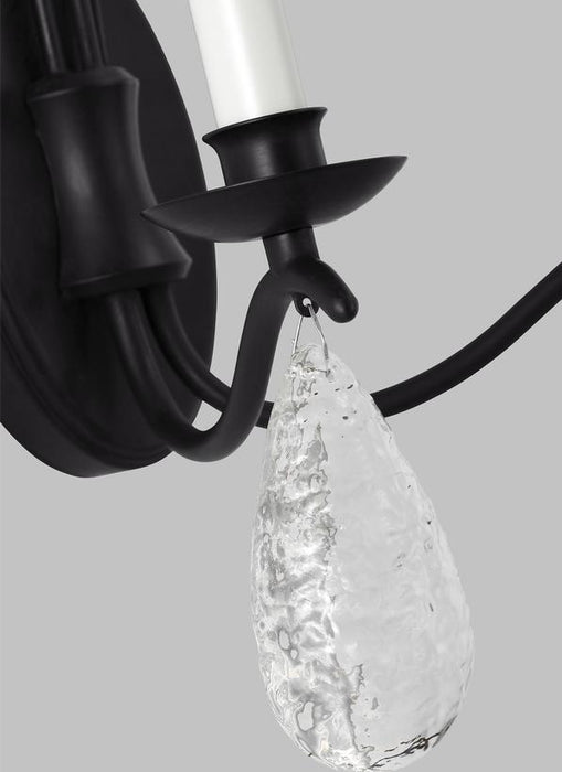 Generation Lighting Shannon Traditional 2-Light Indoor Dimmable Large Wall Sconce Aged Iron Grey With Textured Crystal Drop Crystal Glass (CW1292AI)