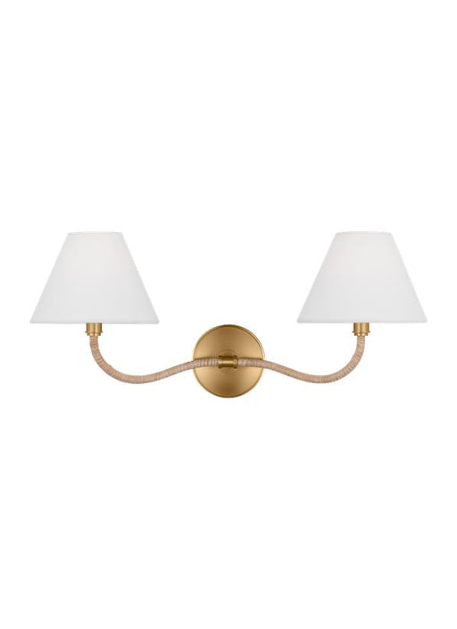 Generation Lighting Chapman And Myers Laguna 2-Light Dimmable Wall Sconce Bath Vanity In Burnished Brass Finish With White Linen Fabric Shades (CW1302BBS)