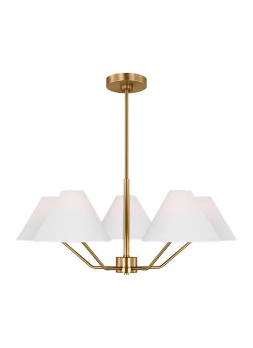 Generation Lighting Burke Transitional 5-Light Indoor Dimmable Medium Chandelier In Satin Brass Gold Finish With White Linen Fabric Shades (DJC1005SB)