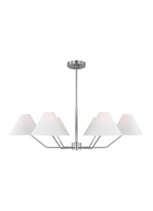 Generation Lighting Burke Transitional 6-Light Indoor Dimmable Large Chandelier Brushed Steel Silver With White Linen Fabric Shades (DJC1016BS)