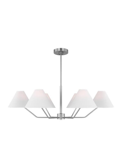 Generation Lighting Burke Transitional 6-Light Indoor Dimmable Large Chandelier Brushed Steel Silver With White Linen Fabric Shades (DJC1016BS)