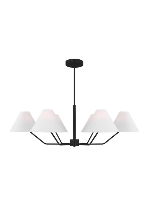 Generation Lighting Burke Transitional 6-Light Indoor Dimmable Large Chandelier In Midnight Black Finish With White Linen Fabric Shades (DJC1016MBK)