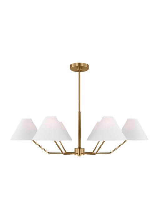 Generation Lighting Burke Transitional 6-Light Indoor Dimmable Large Chandelier In Satin Brass Gold Finish With White Linen Fabric Shades (DJC1016SB)