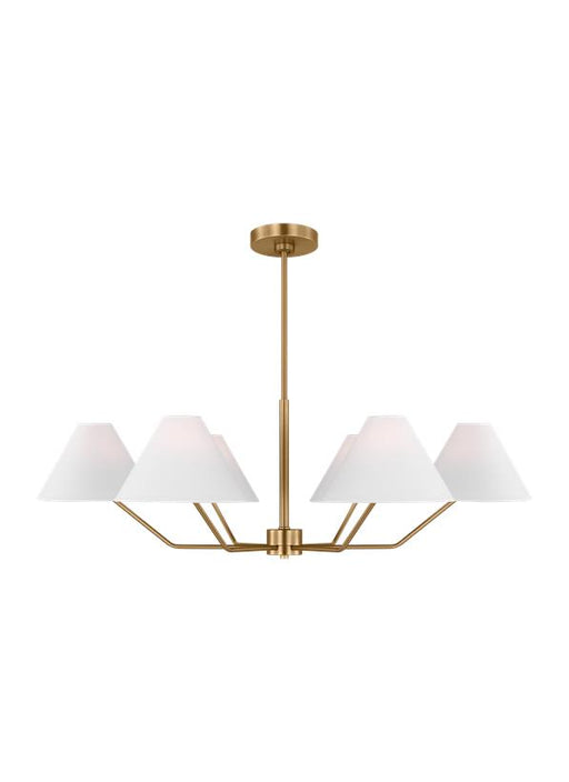 Generation Lighting Burke Transitional 6-Light Indoor Dimmable Large Chandelier In Satin Brass Gold Finish With White Linen Fabric Shades (DJC1016SB)