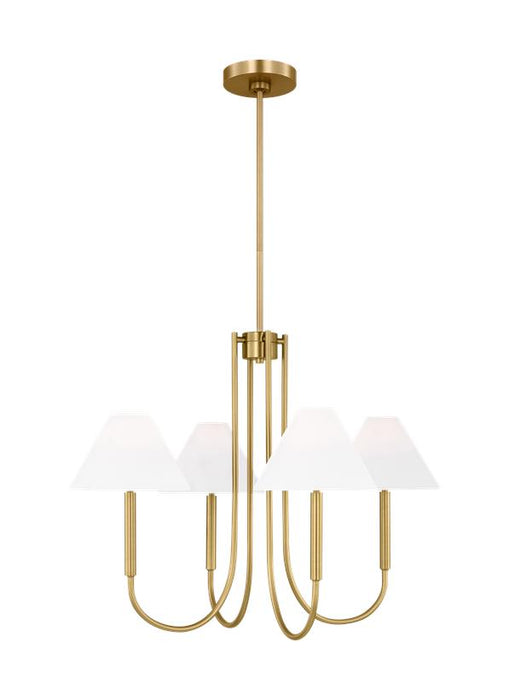 Generation Lighting Porteau Transitional 5-Light Indoor Dimmable Medium Chandelier Satin Brass Gold With White Linen Fabric Shades (DJC1024SB)