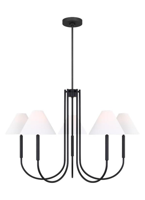 Generation Lighting Porteau Transitional 6-Light Indoor Dimmable Large Chandelier In Midnight Black Finish With White Linen Fabric Shades (DJC1035MBK)