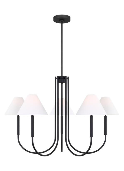 Generation Lighting Porteau Transitional 6-Light Indoor Dimmable Large Chandelier In Midnight Black Finish With White Linen Fabric Shades (DJC1035MBK)