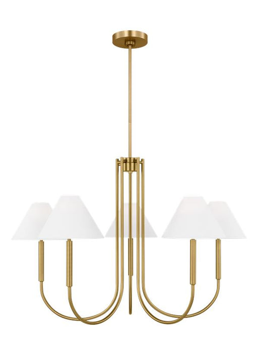 Generation Lighting Porteau Transitional 6-Light Indoor Dimmable Large Chandelier Satin Brass Gold With White Linen Fabric Shades (DJC1035SB)