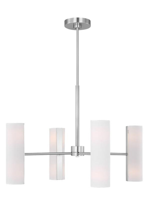 Generation Lighting Capalino Modern 8-Light Indoor Dimmable Large Chandelier In Brushed Steel Silver Finish With White Linen Fabric Shades (DJC1058BS)