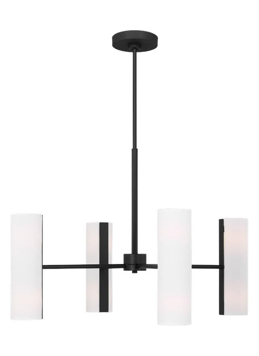 Generation Lighting Capalino Modern 8-Light Indoor Dimmable Large Chandelier In Midnight Black Finish With White Linen Fabric Shades (DJC1058MBK)