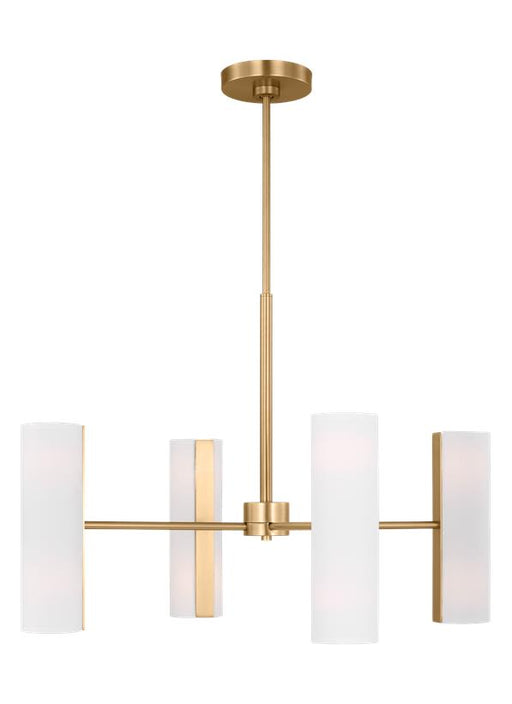 Generation Lighting Capalino Modern 8-Light Indoor Dimmable Large Chandelier In Satin Brass Gold Finish With White Linen Fabric Shades (DJC1058SB)