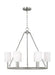 Generation Lighting Egmont Traditional 6-Light Indoor Dimmable Large Chandelier Brushed Steel Silver With White Linen Fabric Shades (DJC1086BS)