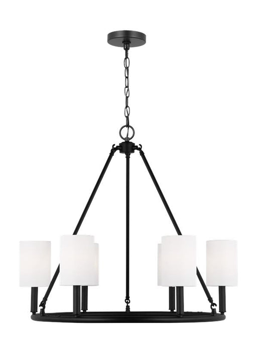 Generation Lighting Egmont Traditional 6-Light Indoor Dimmable Large Chandelier In Midnight Black Finish With White Linen Fabric Shades (DJC1086MBK)