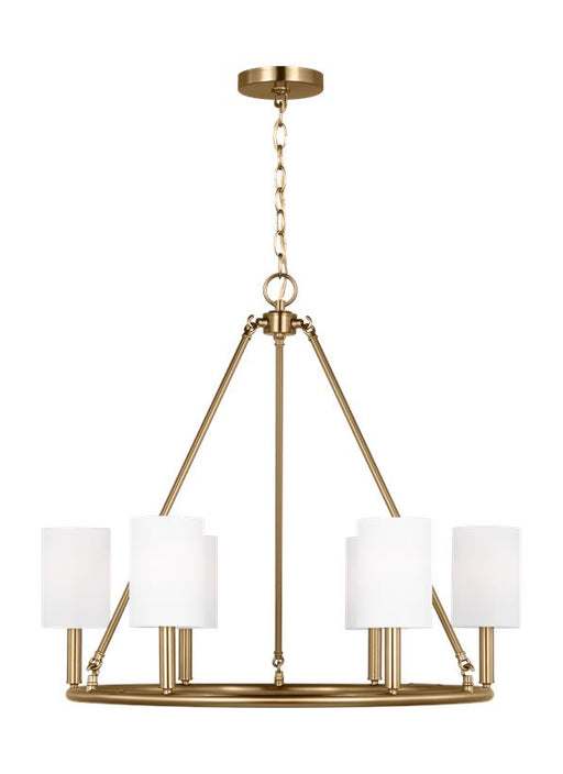 Generation Lighting Egmont Traditional 6-Light Indoor Dimmable Large Chandelier In Satin Brass Gold Finish With White Linen Fabric Shades (DJC1086SB)