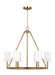 Generation Lighting Egmont Traditional 6-Light Indoor Dimmable Large Chandelier In Satin Brass Gold Finish With White Linen Fabric Shades (DJC1086SB)